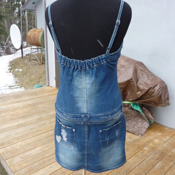 QUIRKY JOE BROWN GOTH PRAIRIE BUTTON FRONT MINI JEANS DRESS GYPSY BOHO 14 16 - Picture 2 of 8